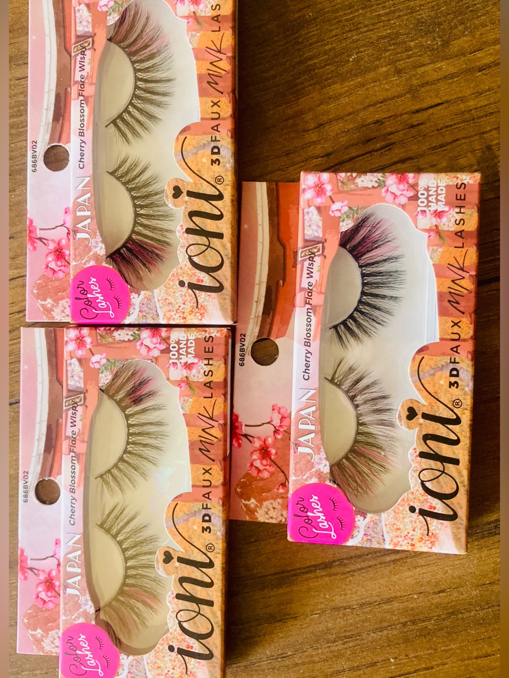 ioni 3D Faux Mink Lashes Lot of 3 Japan Cherry Blossom Flare Wispy NIB
